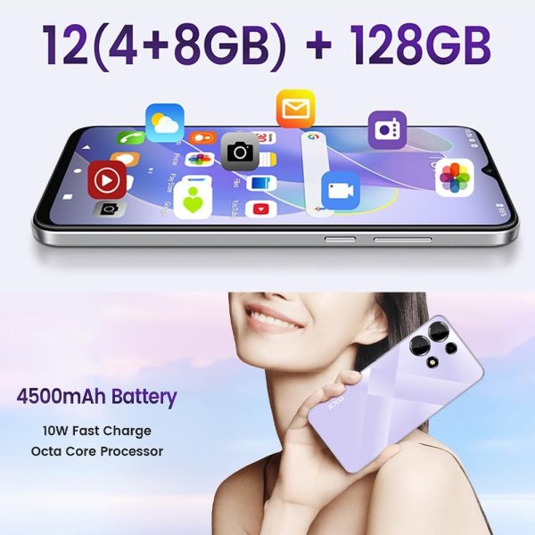 ⁦Android Smartphone KXD A10, 12GB(4+8) RAM, 128GB ROM, 6.6 Inch, 4500mAh with 4G Network, Dark Blue, Android 13 OS⁩ - الصورة ⁦3⁩