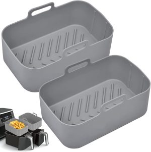 MAKINGTEC 2-Pack Silicone Air Fryer Pots for Ninja Foodi Dual DZ201/DZ401, 8 QT - Food Grade, Reusable, Non-Stick Air Fryer Liner Basket Accessories, Dishwasher Safe (Grey)