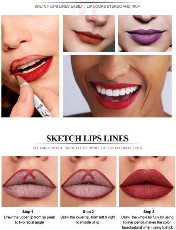 ⁦KASTWAVE Lip Liner Pencil Set,12 Color Matt Smooth Waterproof lip pencil set lip pencil set, Natural Long Lasting Makeup Lip Liners⁩ - الصورة ⁦8⁩