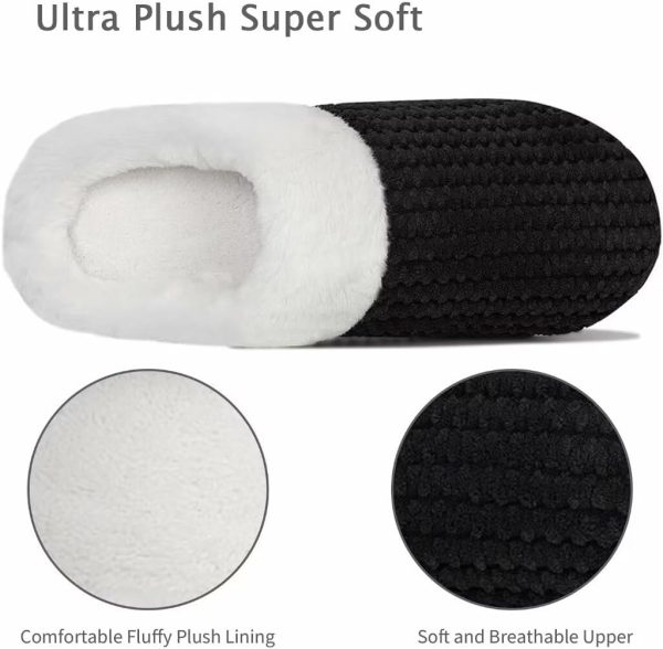 ⁦Warm Comfortable Knitted Plush Fabric Memory Foam Slippers for Women - Home Bedroom Anti-Slip House Shoes⁩ - الصورة ⁦3⁩