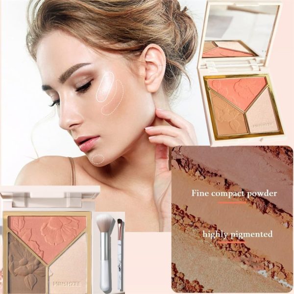 ⁦Azonee 3-in-1 Contour Palette, Highlighter, Contouring, Blusher with 2 Brushes, Silky Makeup Contouring Powder Palette⁩ - الصورة ⁦6⁩