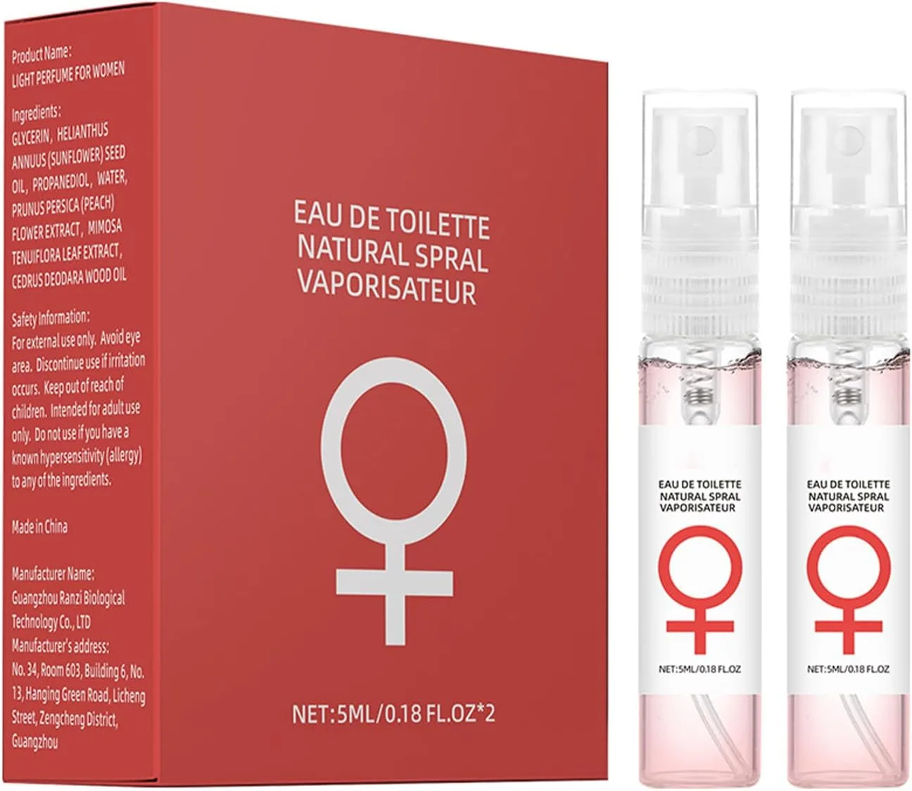Alcohol-Free Women's Pheromone Fragrance Spray - Fresh Peach & Passion Fruit Scent, 5ml Twin Pack (10ml Total) - Light Eau de Toilette with Mimosa & Cedarwood Notes for Daily Wear