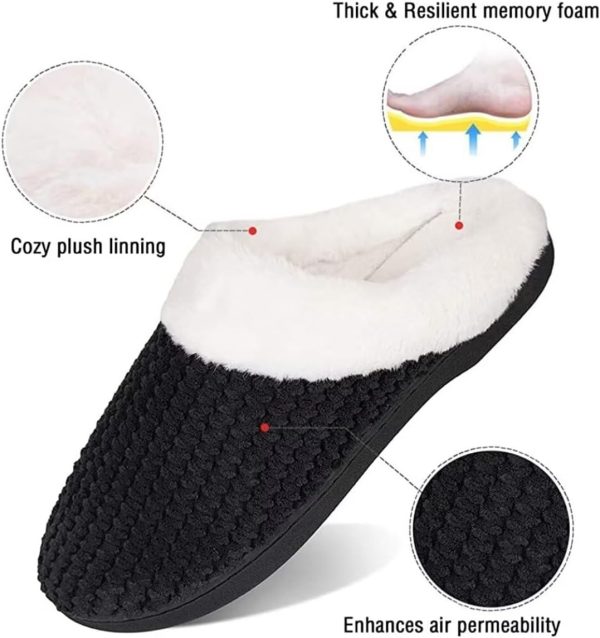 ⁦Warm Comfortable Knitted Plush Fabric Memory Foam Slippers for Women - Home Bedroom Anti-Slip House Shoes⁩ - الصورة ⁦2⁩