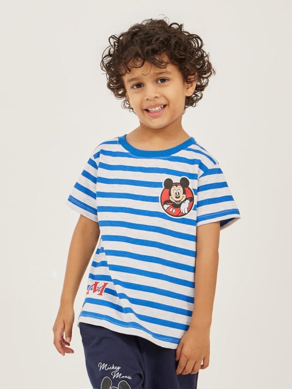 ⁦Styli Boys Mickey Mouse Print Detail Short Sleeve Striped T-Shirt⁩ - الصورة ⁦2⁩