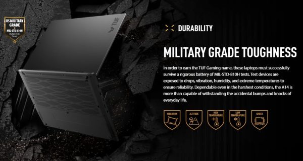 ⁦كمبيوتر ألعاب TUF FA401WV-RG011W، معالج 12 نواة AMD رايزن 9 HX370/ شاشة 14 بوصة 2.5K (2560×1600) و465 هرتز، رام 32 جيجا DDR5 وذاكرة مستديمة SSD، انفيديا RTX4060 8 جيجابايت DDR6)، كيبورد عربي انجليزي⁩ - الصورة ⁦3⁩