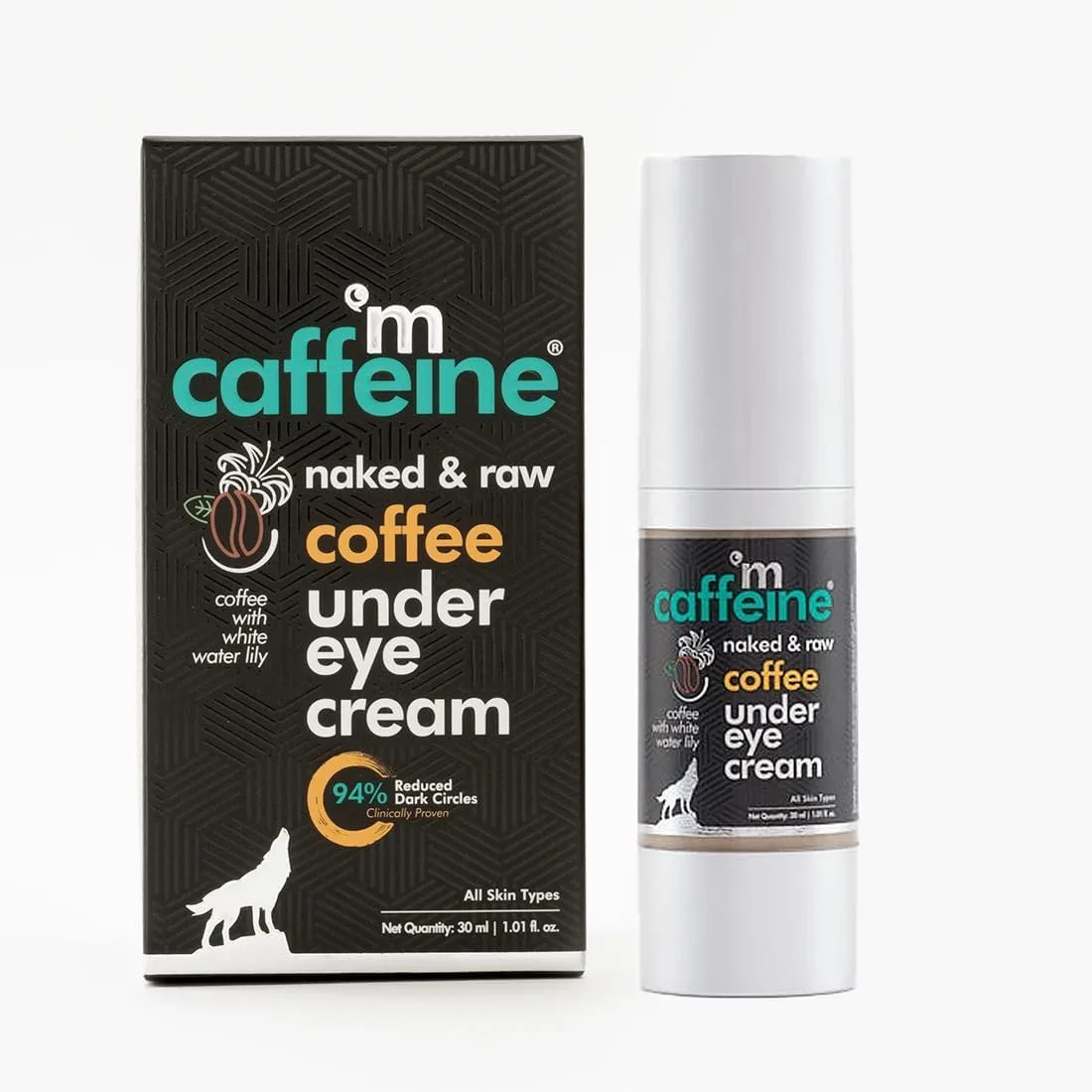 mCaffeine Coffee Under Eye Cream for Dark Circles for Women & Men with Free Eye Roller | 94% Reduction in Dark Circles, Reduces Puffiness and Fine Lines | With Vitamin E and Hyaluronic Acid (30ml)