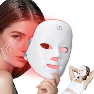 قناع وجه بالضوء الأحمر، جهاز محمول للعناية بالوجه والعلاج بالضوء الأحمر 7+1 مناسب للاستخدام المنزلي أو أثناء التنقل يستخدم لمكافحة الشيخوخة لاسلكي وقابل لإعادة الشحن