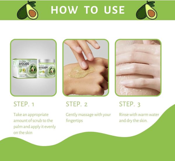 ⁦Azonee Avocado Body Scrub, Exfoliates Dead Skin Body Scrub, Foot Scrub, Body Exfoliator Cleanses Skin, Smoothes And Brightens Skin Scrub, Natural Deep Cleansing, Softening & Nourishing for Men Women⁩ - الصورة ⁦6⁩