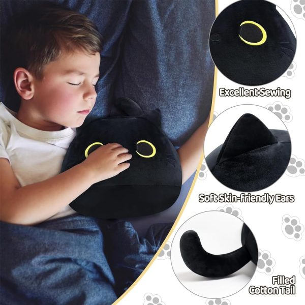 ⁦Tazweeq Black Cat Plush Toy, Cat Plush Toy Pillow, Fat Plushie, Kawaii Pillows Cat Shape Design Lumbar Back Cushion Decoration, Cute Cat Plush Toy Gift for Girl Boy Girlfriend (Black 15.7")⁩ - الصورة ⁦2⁩