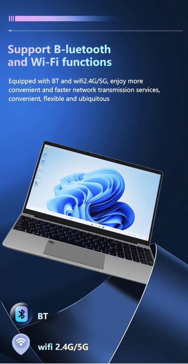 ⁦لابتوب 16 انش، انتل سيليرون N5095 رباعي النواة 2.0GHz، 8GB DDR4، 256GB SSD، شاشة FHD IPS، ويندوز 11، خفيف الوزن ومحمول، كاميرا ويب، واي فاي، بلوتوث، فتح بصمة الاصبع، مثالي للعمل والدراسة⁩ - الصورة ⁦8⁩