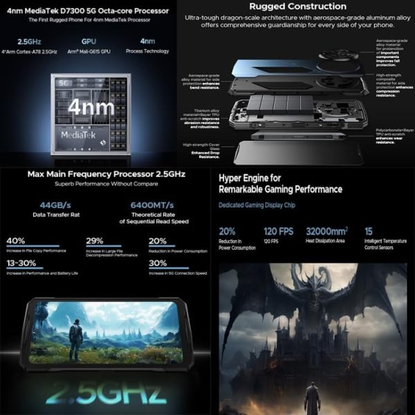 ⁦Doo.goo V40 Pro Rugged Phone, 16GB + 512GB, 6.78-inch Android 14 Dimensity 7300 Octa-Core Processor, 5G, OTG, NFC (Silver)⁩ - الصورة ⁦8⁩