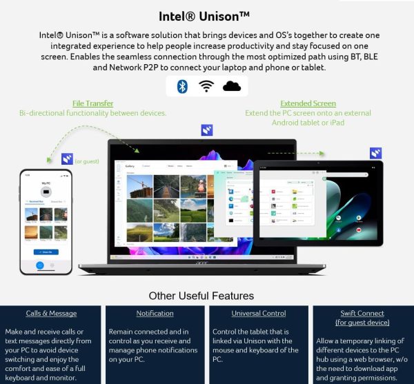 ⁦ايسر لابتوب سويفت جو 14 انتل ايفو رفيع وخفيف الوزن شاشة OLED انش 2880 × 1800 90Hz | فتح تجارب الذكاء الاصطناعي | معالج كور الترا 7 155H | ARC | 16GB LPDDR5X | 1TB SSD | SFG14-72-72YK⁩ - الصورة ⁦12⁩