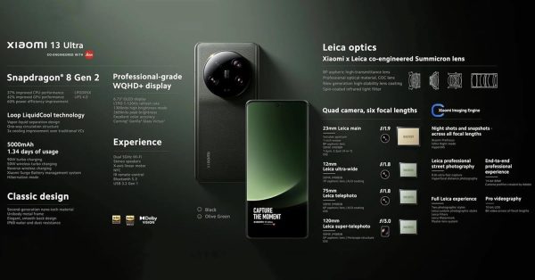 ⁦شاومي جوال مي 13 الترا 5G 512GB 16GB مفتوح من المصنع جي اس ام فقط بدون سي دي ام ايه - غير متوافق مع فيريزون سبرينت اصدار الصين - اخضرمي 13 الترا⁩ - الصورة ⁦6⁩