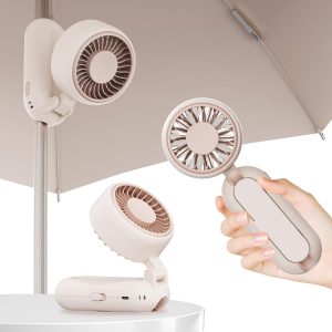 مروحة مظلة قابلة للطي من دوربيستر - مروحة صغيرة بمشبك، بطارية 2000mAh، 4 سرعات، راس قابل للتعديل 180 درجة، محمولة للمظلة/المحمولة/المكتب، مثالية للشاطئ والسفر والاماكن الخارجية - بينك