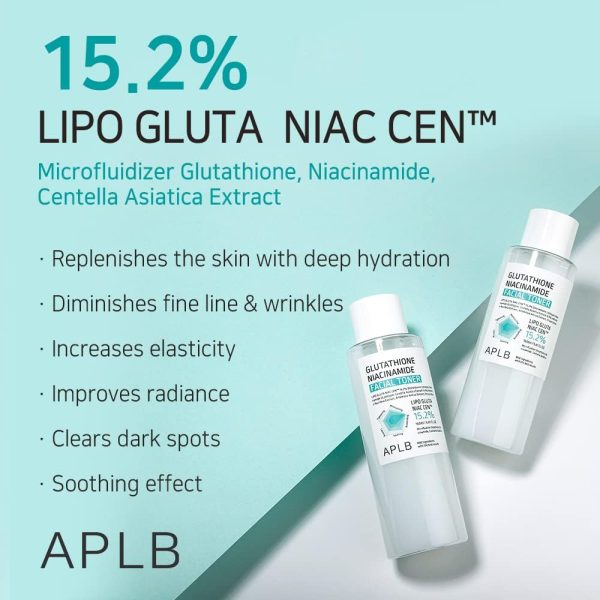 ⁦APLB Glutathione Niacinamide Facial Toner | LIPO GLUTA NIAC CEN™ 15.2% 5.41 FL.OZ/Korean Skincare, Replenishing moisture, Revitalize for gentle and improve skin texture through Niacinamide⁩ - الصورة ⁦3⁩