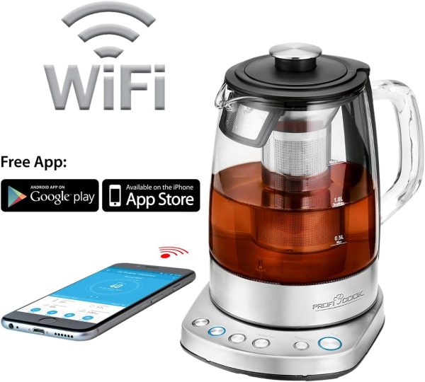 ⁦Profi Cook PC-WKS 1167G 1.5L 2200W WiFi Tea Maker Kettle, Stainless Steel, Berry⁩ - الصورة ⁦3⁩