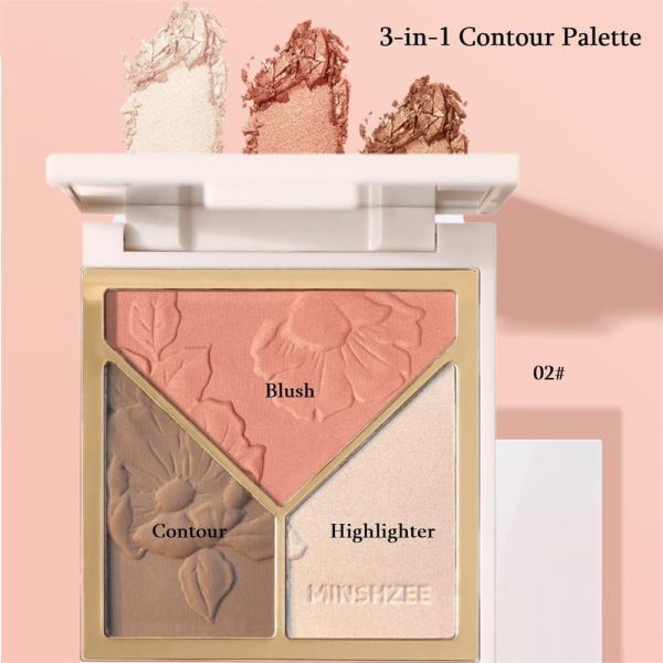 ⁦Azonee 3-in-1 Contour Palette, Highlighter, Contouring, Blusher with 2 Brushes, Silky Makeup Contouring Powder Palette⁩ - الصورة ⁦3⁩