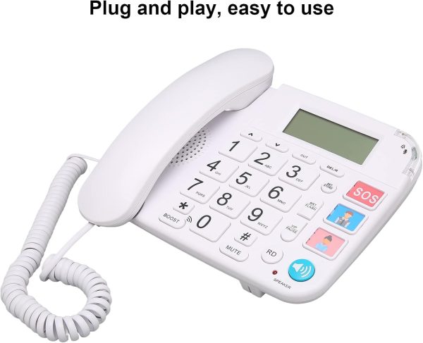 ⁦Corded Landline, Big Button Phone Volume Adjustment LCD Display Plug and Play Noise Reduction with Speaker for Elderly⁩ - الصورة ⁦4⁩