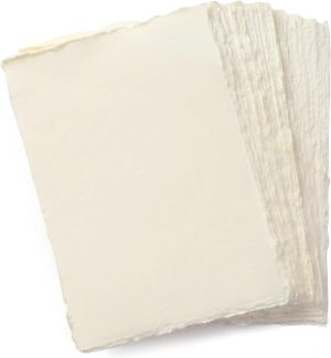 Handmade A4 Cream Mixed Media Paper with Deckle Edge - 21x30 cm - 150 GSM - Colored Cold Press Textured Paper Made with Recycled Cotton for Invitations, Crafts, Writers, Watercolor-50 Sheets