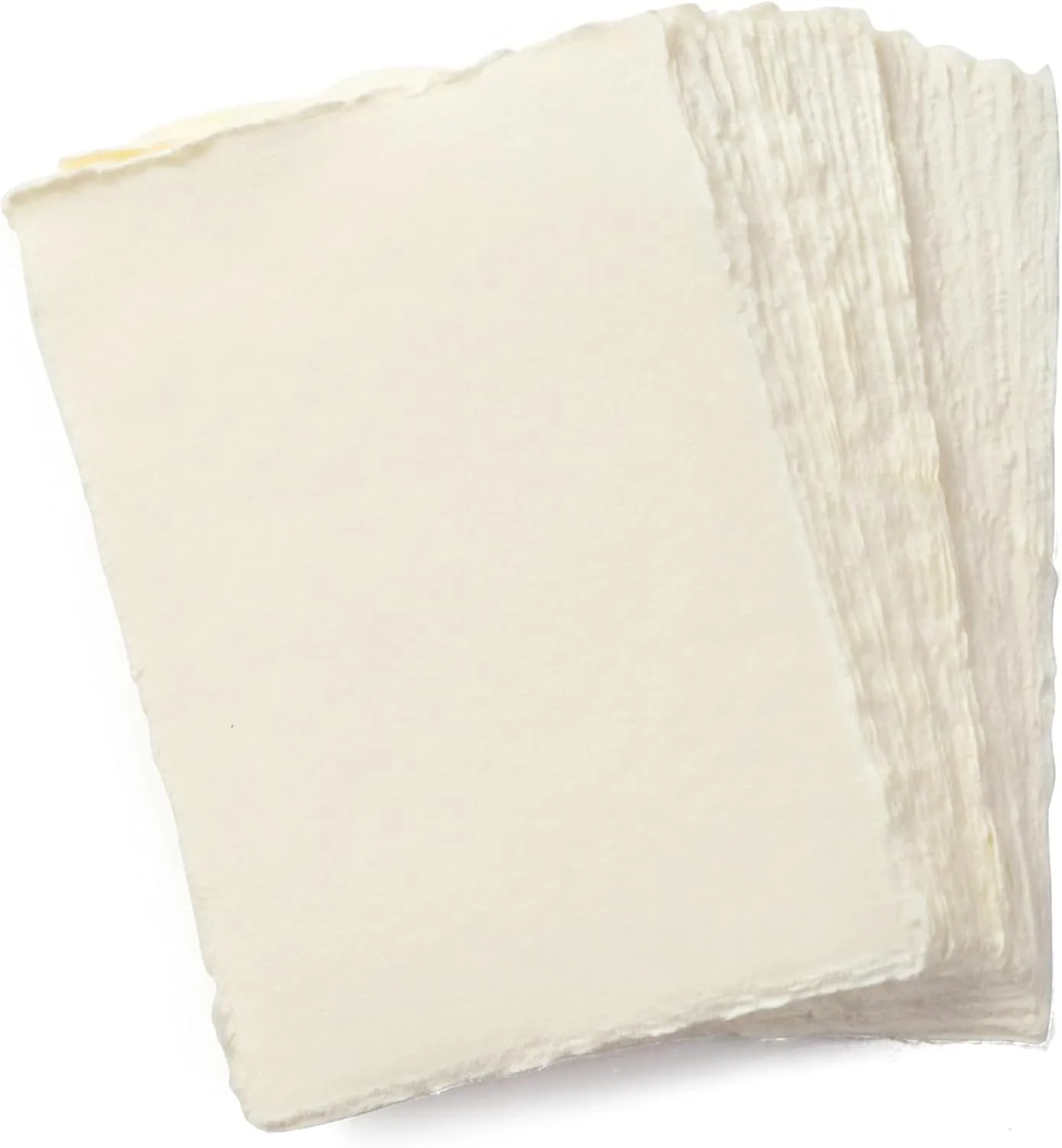 Handmade A4 Cream Mixed Media Paper with Deckle Edge - 21x30 cm - 150 GSM - Colored Cold Press Textured Paper Made with Recycled Cotton for Invitations, Crafts, Writers, Watercolor-50 Sheets