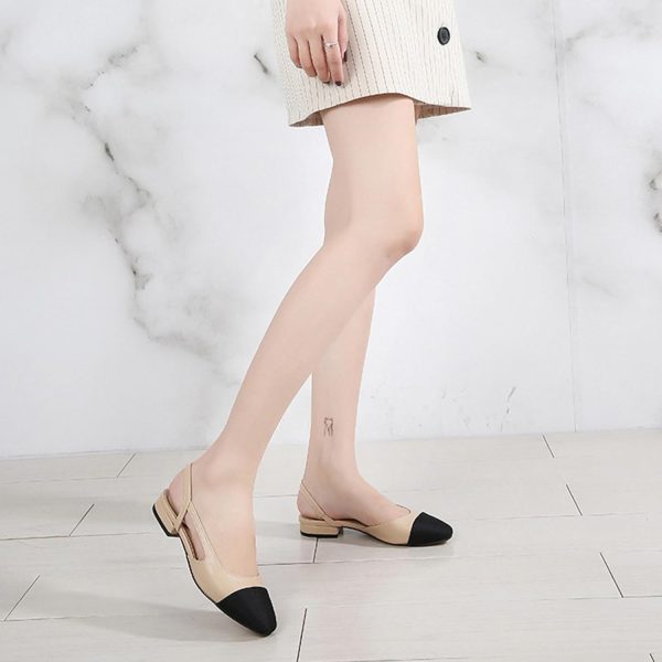 ⁦Debaishi Slingback Flat Pumps for Women,Chunky Heels Round Toe Two Toned Casual Slingback Sandals Fashion Dress Low Heel Sandals⁩ - الصورة ⁦7⁩
