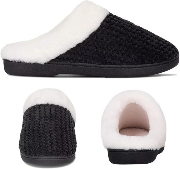 ⁦Warm Comfortable Knitted Plush Fabric Memory Foam Slippers for Women - Home Bedroom Anti-Slip House Shoes⁩ - الصورة ⁦4⁩