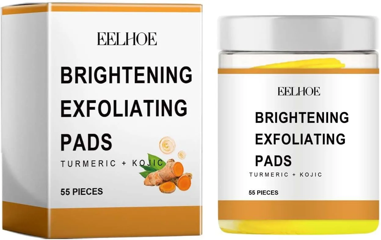 55PCS Turmeric Kojic Acid Cleansing Pads, Kojic Acid And Turmeric Pads for Unclog Pores, Dark Spots, Dull Skin, Helps Balance Skin Oil And Water - Turmeric Face Exfoliating Pads, Pores Deep Clean