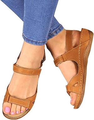 KCLQTK Summer Open Toe Wedge Sandals For Women Super Soft Non-Slip And Premium Flat Sandals Low Heels For Walking Ankle Hollow Sandals (Color : Brown, Size : 42)