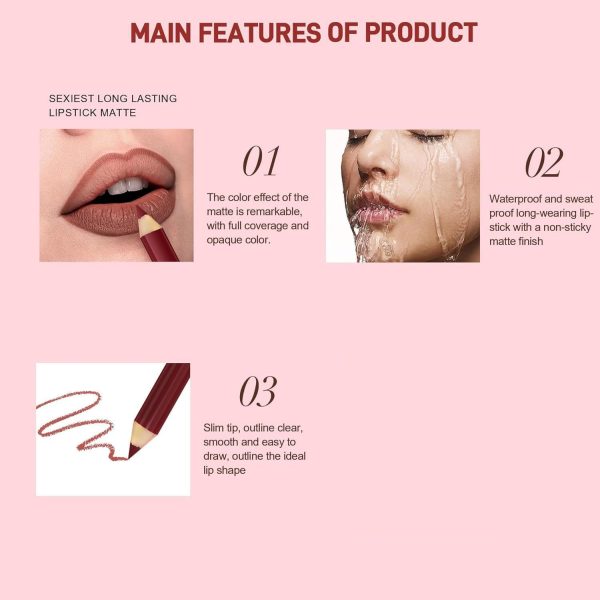 ⁦12 Piece Waterproof Liquid Lipstick Set, Long Lasting Matte Lipsticks, High Pigment Cream Lipsticks, Smooth Texture, Makeup Gift Box for Women, Includes 12Pcs Lip Liner Pencils, Assorted Colors⁩ - الصورة ⁦2⁩