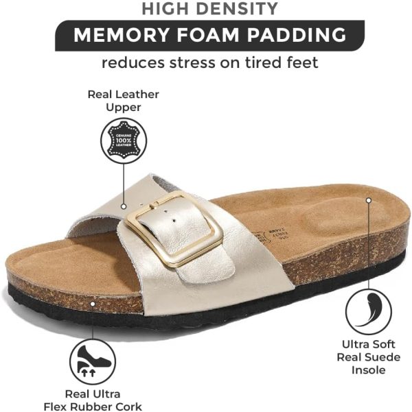 ⁦Project Cloud 100% Genuine Leather Sandals Women Dressy Summer Beach Essentials - Flip Flops & Slides for Women w/Memory Foam Insole Womens Sandals Comfortable - Women Footwear⁩ - الصورة ⁦2⁩