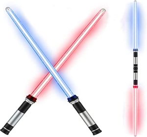 Beauenty 2PCS Flashing Lightsaber Laser Double Sword Light Saber Kpop Lightstick Cosplay Toys Sound And Seven Color Adjustment Can be Spliced For Boys Girls Gift (Style 1)