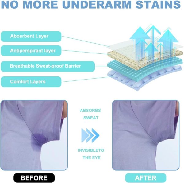 ⁦Hepiide [60+20+20] 100Pcs Upgraded Underarm Sweat Pads and Disposable Collar Protectors Sweat Pads, Against Sweat & Stains, Invisible Collar Neck Liner Pad Feel Fresh & Dry All Day for Men Women⁩ - الصورة ⁦4⁩