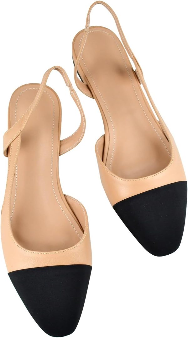⁦Debaishi Slingback Flat Pumps for Women,Chunky Heels Round Toe Two Toned Casual Slingback Sandals Fashion Dress Low Heel Sandals⁩ - الصورة ⁦3⁩