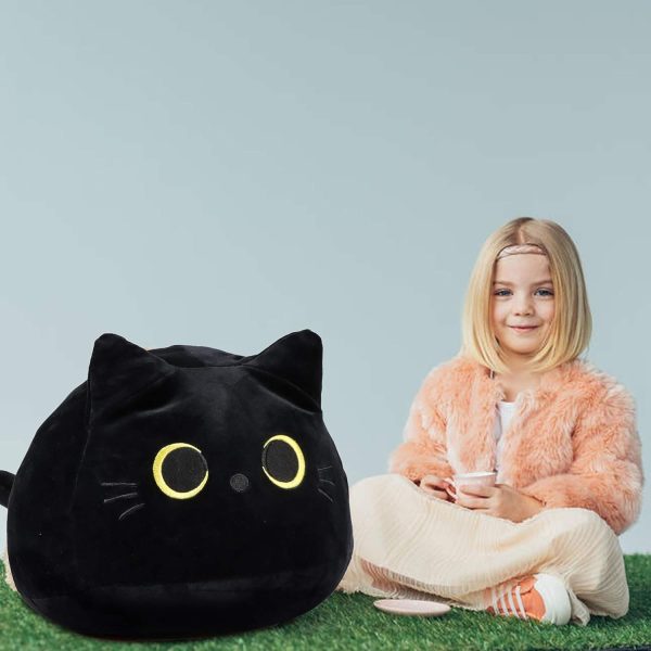 ⁦Tazweeq Black Cat Plush Toy, Cat Plush Toy Pillow, Fat Plushie, Kawaii Pillows Cat Shape Design Lumbar Back Cushion Decoration, Cute Cat Plush Toy Gift for Girl Boy Girlfriend (Black 15.7")⁩ - الصورة ⁦6⁩