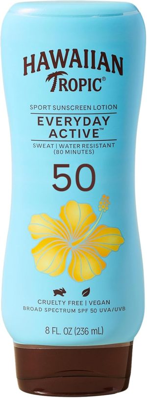 لوشن واقي من الشمس رياضي من Hawaiian Tropic Island ، خفيف للغاية ، حماية عالية الأداء ، SPF 50 ، 8 أونصة