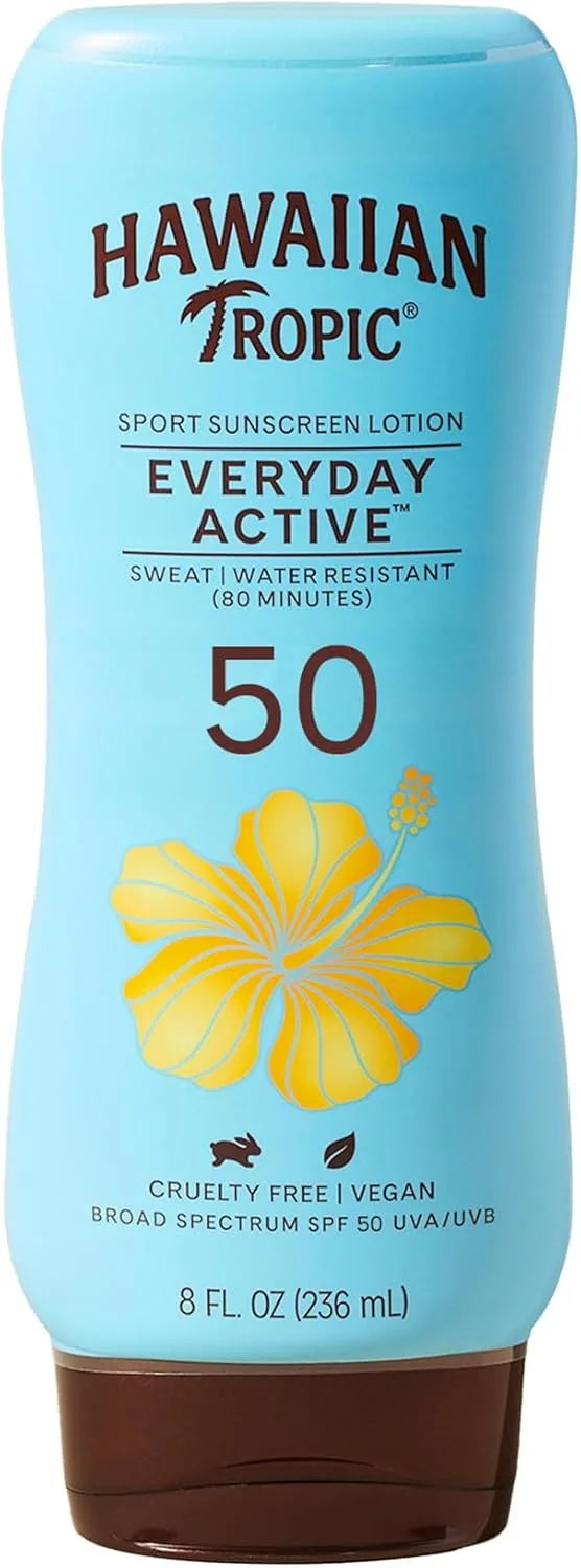 لوشن واقي من الشمس رياضي من Hawaiian Tropic Island ، خفيف للغاية ، حماية عالية الأداء ، SPF 50 ، 8 أونصة