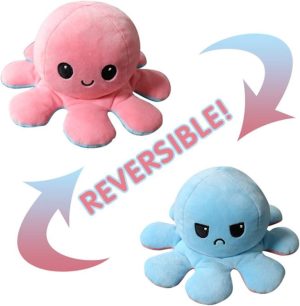 Playmate Double-Sided Flip Octopus Doll Soft Reversible Octopus Stuffed Animals Doll Cute Octopus Plush Toys (light pink-light blue)