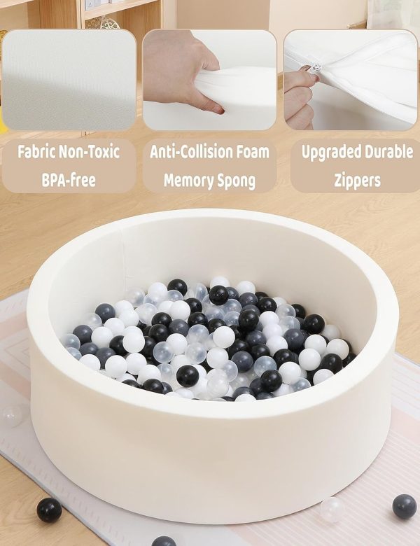 ⁦XICEN Foam Ball Pit, 39.3"x 11.8" Large Ball Pits for Toddlers, Soft Round Kiddie Baby Playpen Ball Pool for Kids, Ideal Gift for Babies Indoor and Outdoor Game, inclued 100 ball (Beige)⁩ - الصورة ⁦5⁩