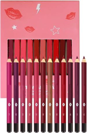 12 Piece Waterproof Liquid Lipstick Set, Long Lasting Matte Lipsticks, High Pigment Cream Lipsticks, Smooth Texture, Makeup Gift Box for Women, Includes 12Pcs Lip Liner Pencils, Assorted Colors