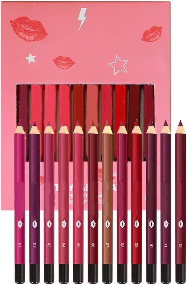 12 Piece Waterproof Liquid Lipstick Set, Long Lasting Matte Lipsticks, High Pigment Cream Lipsticks, Smooth Texture, Makeup Gift Box for Women, Includes 12Pcs Lip Liner Pencils, Assorted Colors