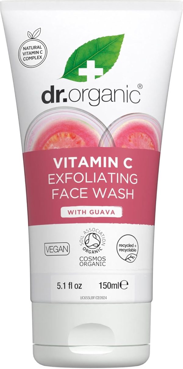 Dr Organic, Organic Guava Exfoliating Face Wash, Vitamin C, Natural, Vegan, Cruelty Free, Paraben & SLS Free, 150ml