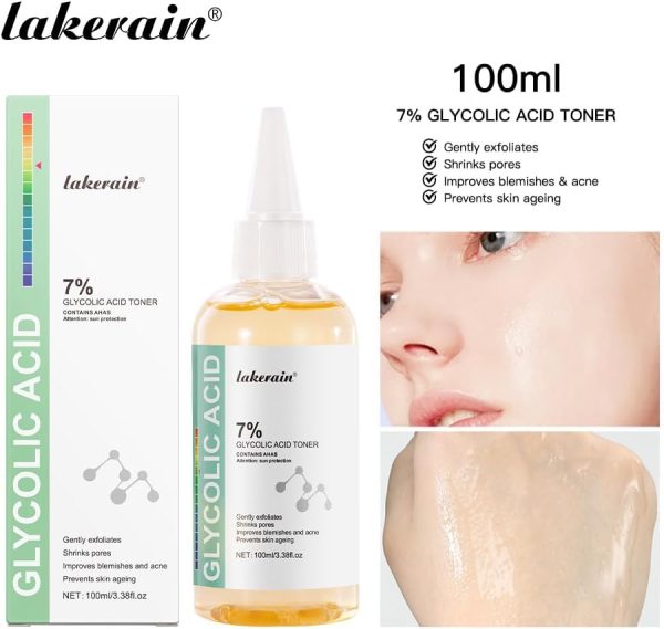 ⁦Azonee Glycolic Acid Toner, Glycolic Acid 7% Toning Solution, 100ml Glycolic Acid 7% Exfoliating Toner, Glycolic Acid Serum, Gently Exfoliates,Smooths Skin Texture,Control Skin Water and Oil Balance⁩ - الصورة ⁦4⁩