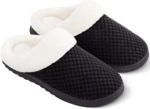 Warm Comfortable Knitted Plush Fabric Memory Foam Slippers for Women - Home Bedroom Anti-Slip House Shoes