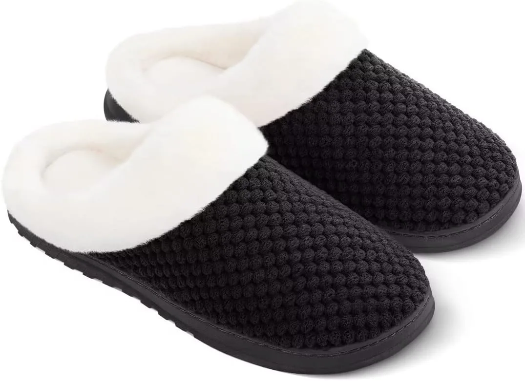 Warm Comfortable Knitted Plush Fabric Memory Foam Slippers for Women - Home Bedroom Anti-Slip House Shoes
