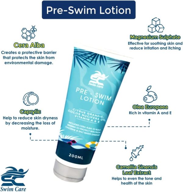 ⁦SWIMCARE Pre Swim Body Lotion 200ml - Apply Before Swimming - Protects Swimmers From Chlorine & Sea Water - Swimmers Waterproof Pool Cream⁩ - الصورة ⁦4⁩