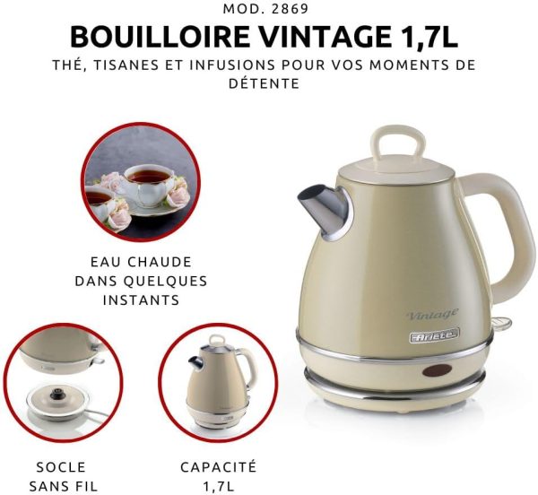 ⁦Ariete Beige Small 1 Litre Vintage Cone Style Electric Kettle Retro, 2868/03⁩ - الصورة ⁦5⁩