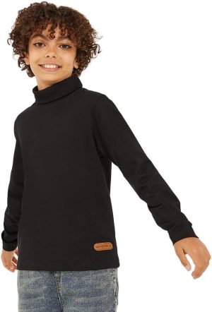 Styli Boys Solid High-Neck T-Shirt With Patch Detail