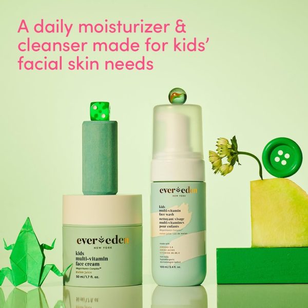 ⁦Evereden Kids Happy Face Duo: Kids Face Cream, 1.7 oz. & Kids Face Wash, 100 ml | Melon Juice Scent | 2 Item Bundle Set | Plant Based Ingredients | Clean and Natural Skincare for Kids⁩ - الصورة ⁦5⁩