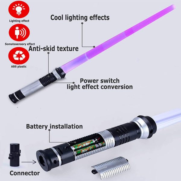 ⁦Beauenty 2PCS Flashing Lightsaber Laser Double Sword Light Saber Kpop Lightstick Cosplay Toys Sound And Seven Color Adjustment Can be Spliced For Boys Girls Gift (Style 1)⁩ - الصورة ⁦5⁩