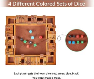 اي بين لعبة النرد شوت ذا بوكس من 1-4 لاعبين رياضيات طاولة خشبية مع 12 نرد وتعليمات اغلاق الصندوق للاطفال والكبار للمنزل والفصول الدراسية العائلية